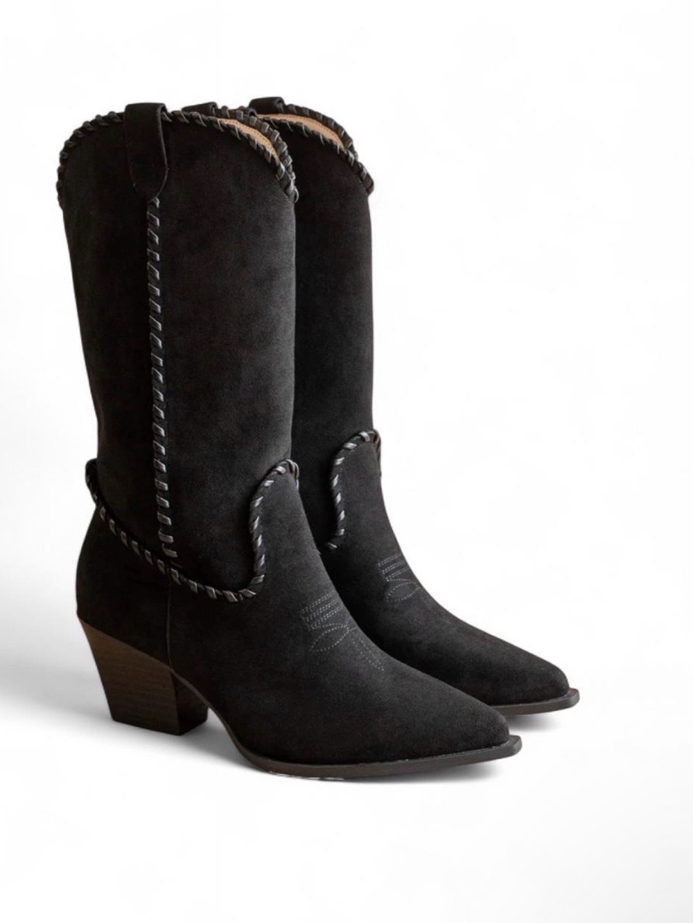 Oasis Society Tilley Women Black Suede Western Mid-Calf Boots